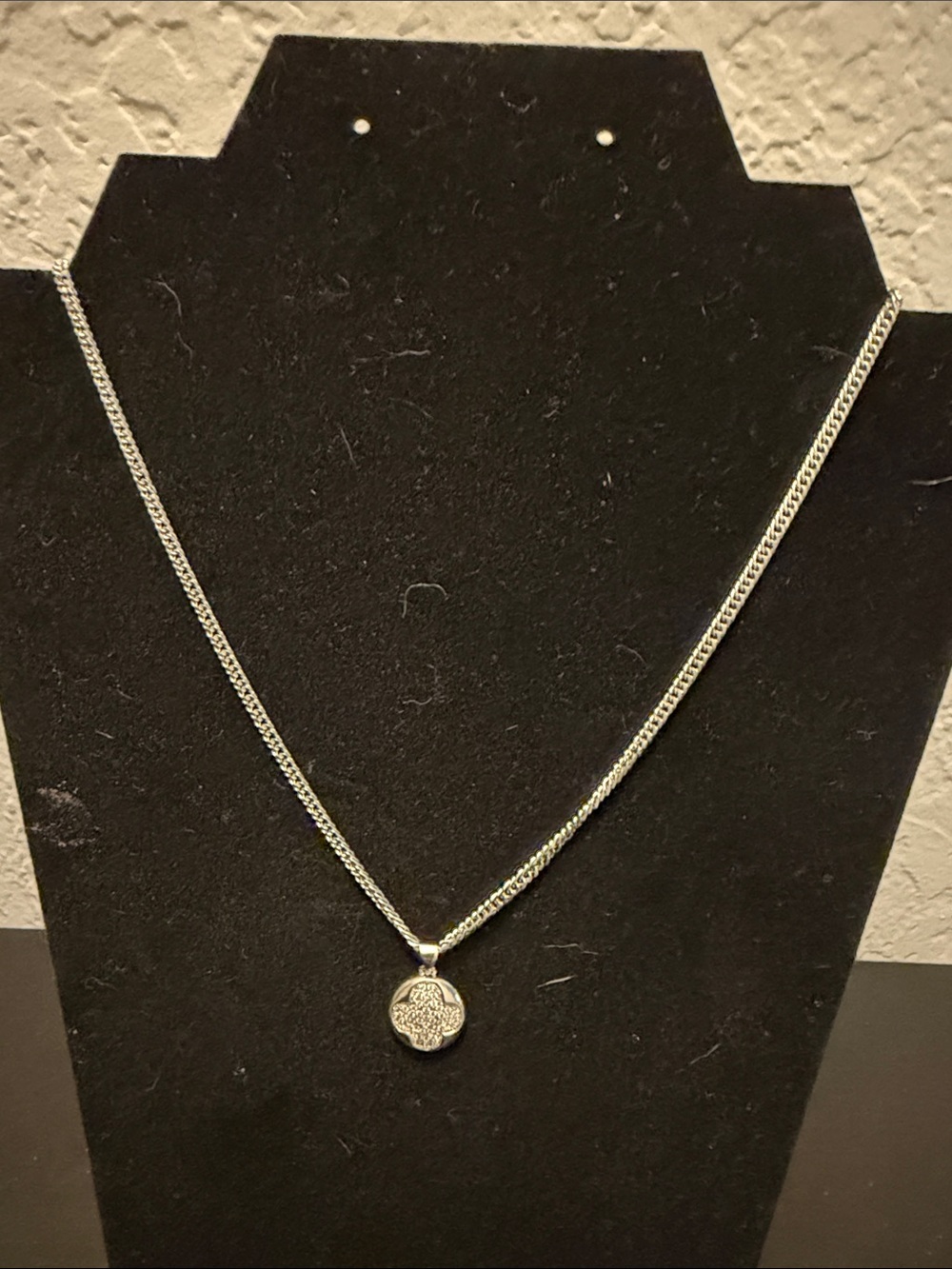 Silver Round Textured Medallion Necklace